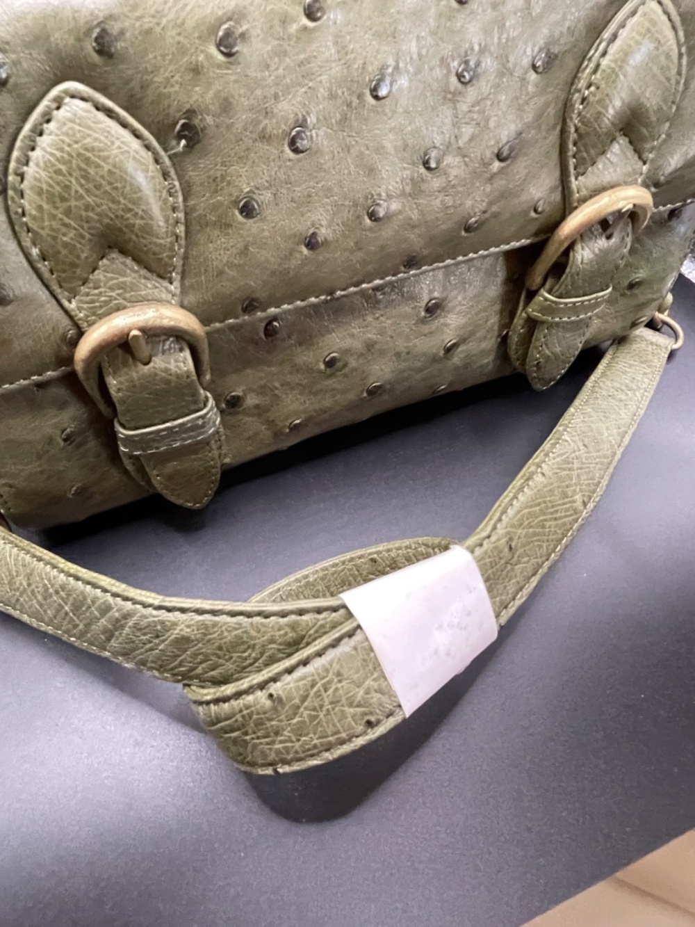 Vintage SMK Faux Ostrich Leather Olive Green Box Purse Handbag Cosmetic Case - Picture 12 of 15